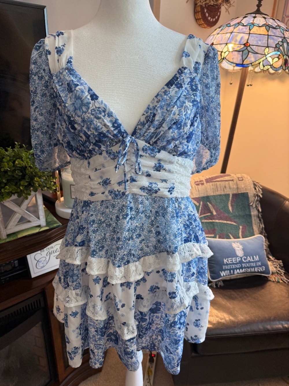 Altar'd State Aderny Patchwork Blue Dress XL